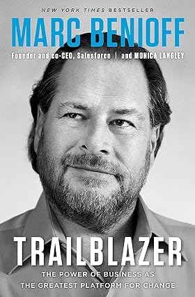 Close-up of the Trailblazer hardcover by Marc Benioff and Monica Langley from the 3-book set