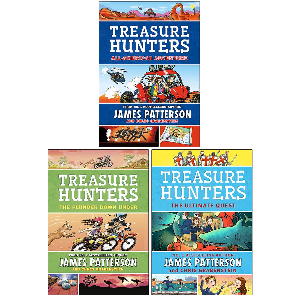 Front cover of Treasure Hunters: All-American Adventure paperback book by James Patterson, Ages 8-11
