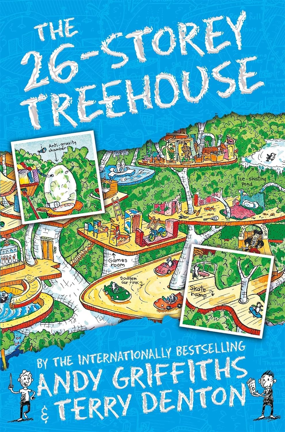 Stacked set of all 13 Treehouse Series paperback books by Andy Griffiths, showing spines and titles.