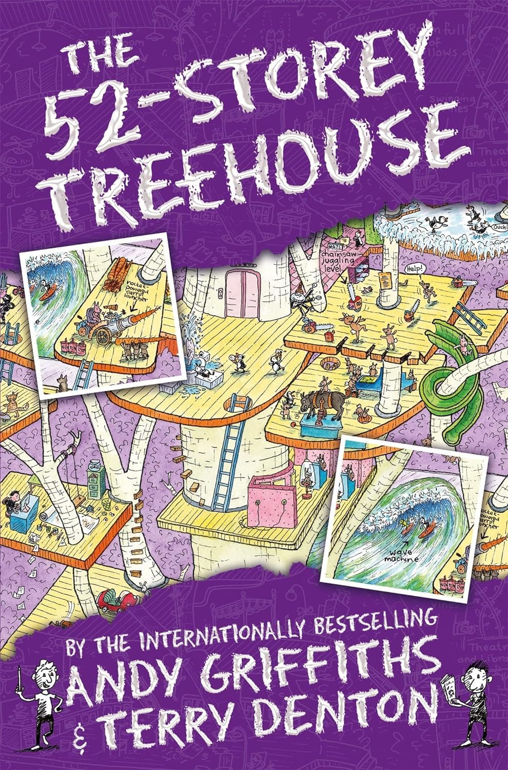Close-up view of several Treehouse Series paperback covers highlighting Terry Denton's cartoon-style illustrations.