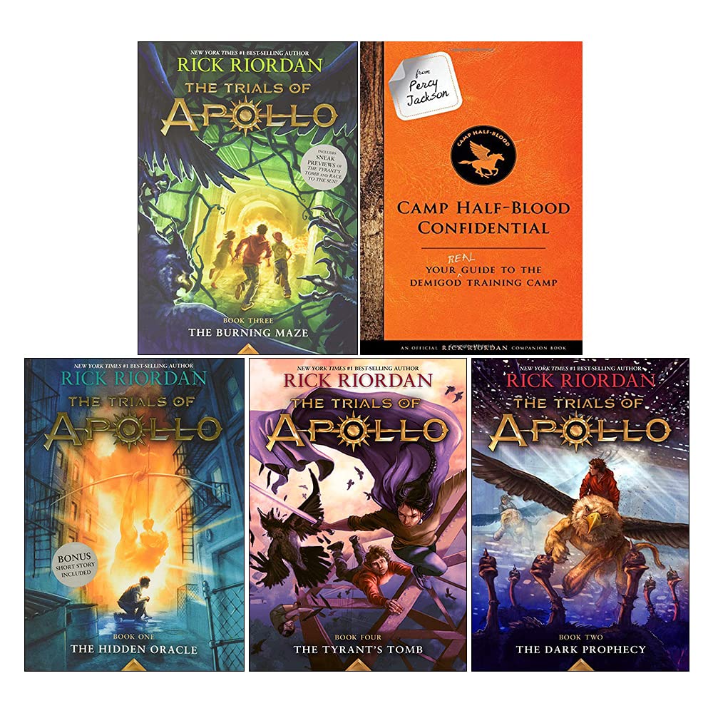 The Trials of Apollo Series & Camp Half-Blood Confidential 5-book paperback collection by Rick Riordan - front cover of the full 5-book set