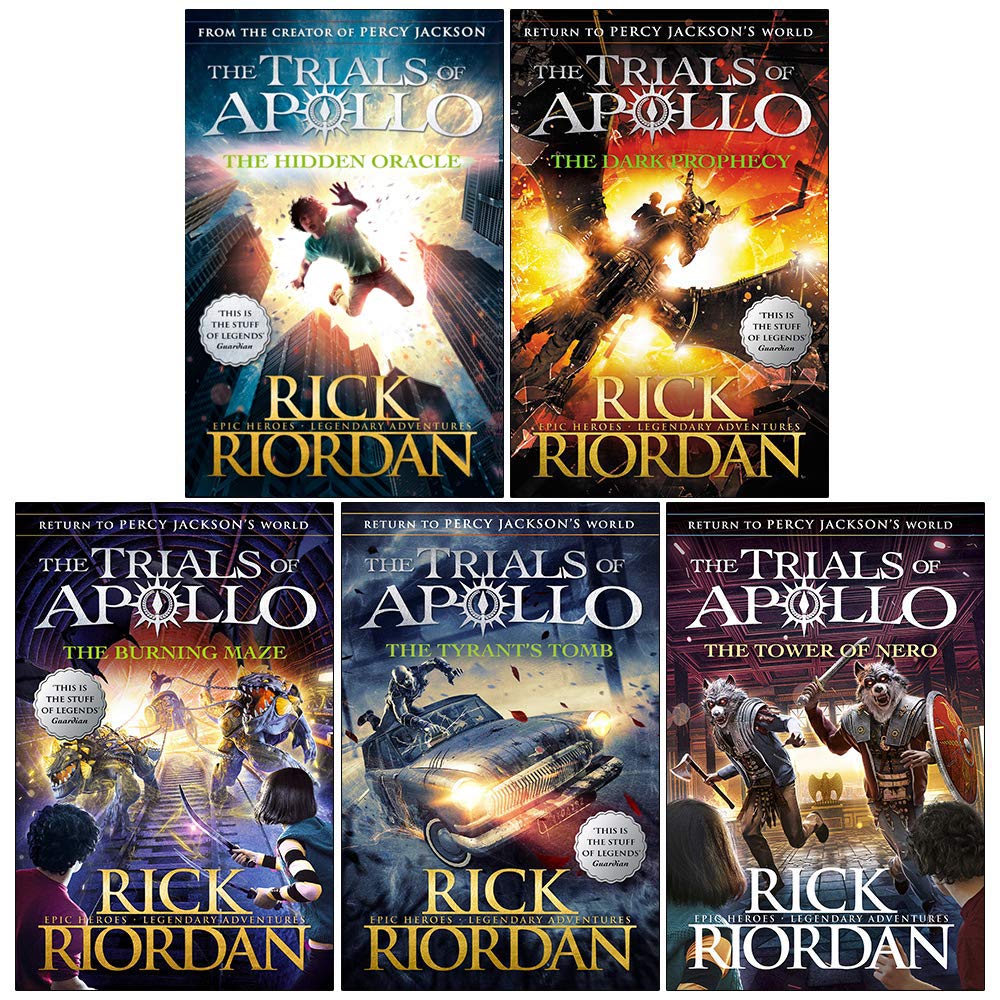Trials of Apollo 5-book collection by Rick Riordan - back cover of the Trials of Apollo box set showing series description