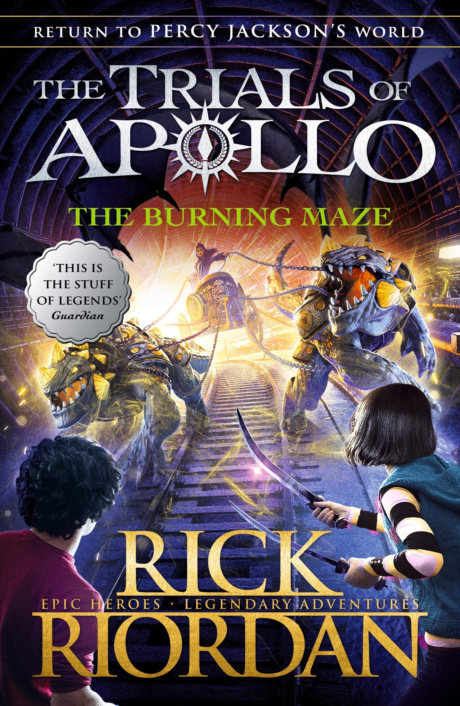 Trials of Apollo 5-book collection by Rick Riordan - close-up of The Hidden Oracle and The Dark Prophecy covers from the set