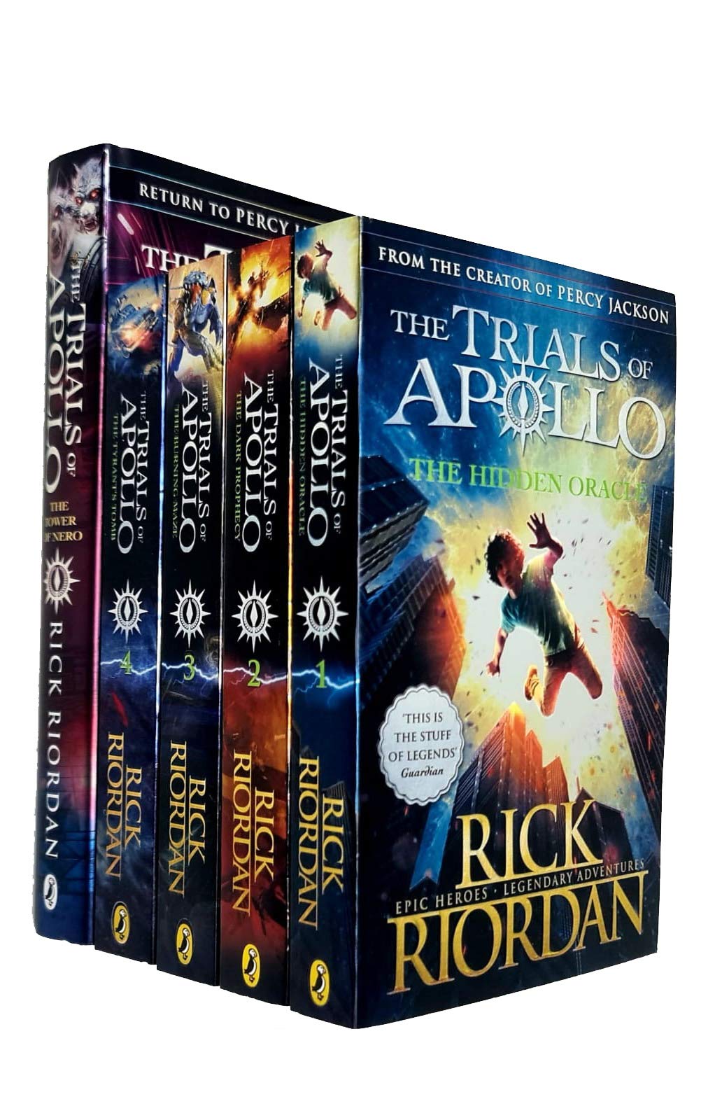 Trials of Apollo 5-book collection by Rick Riordan - front cover of the full Trials of Apollo 5-book collection set slipcase