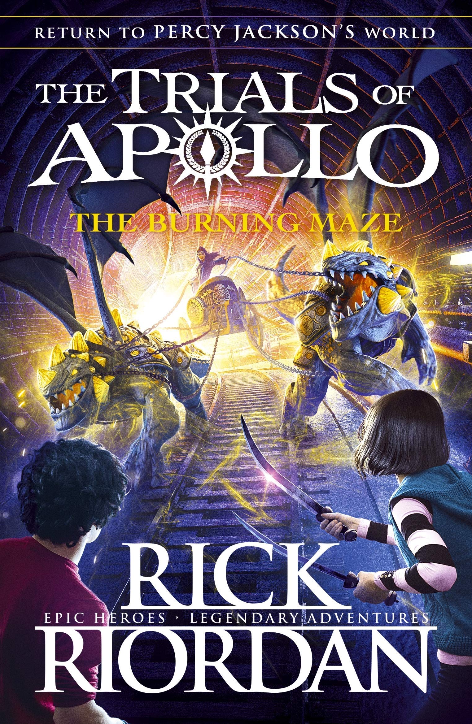 Close-up of The Hidden Oracle and The Dark Prophecy paperback covers from the Trials of Apollo series