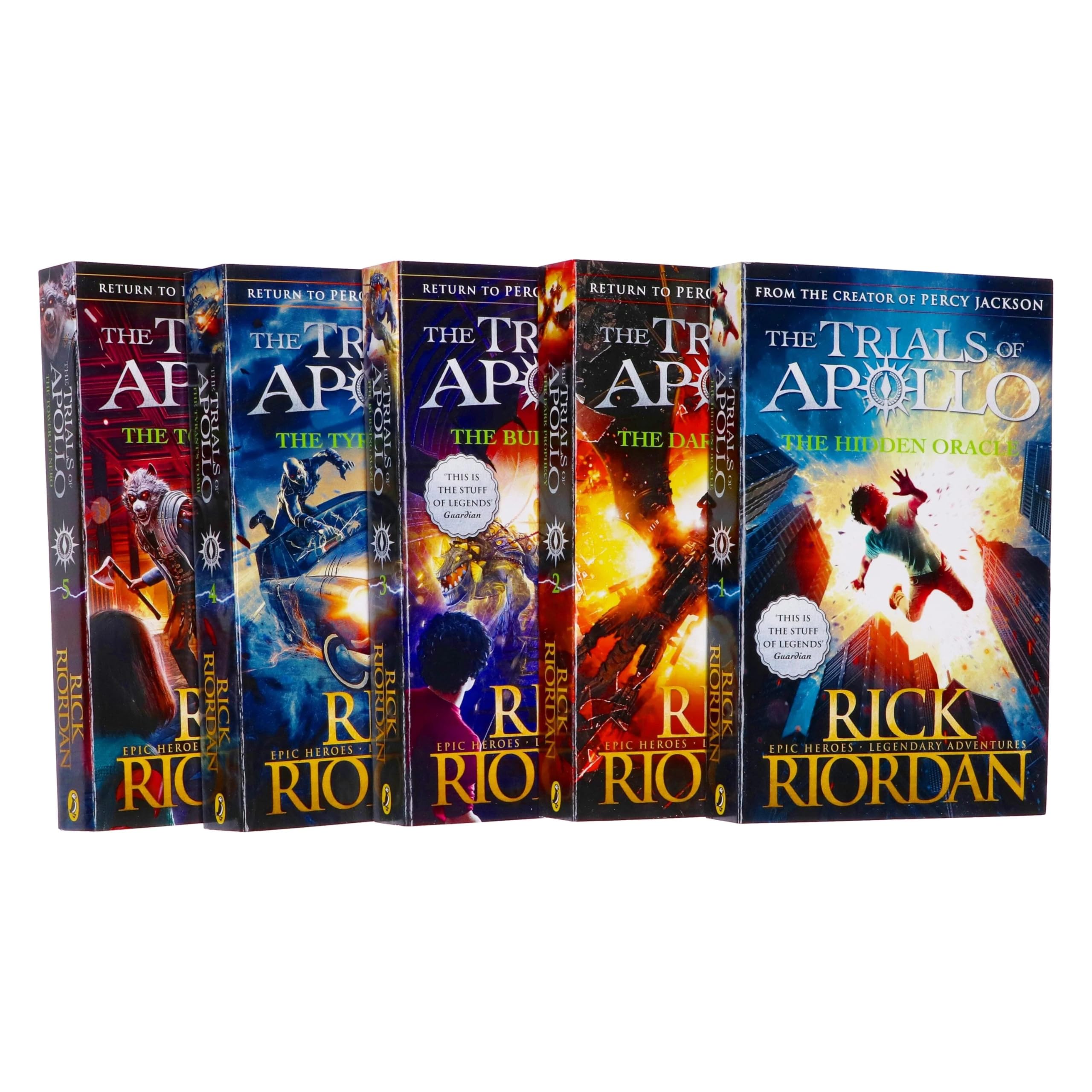 The Trials of Apollo 5-book paperback set - all five titles fanned out showing spines and covers