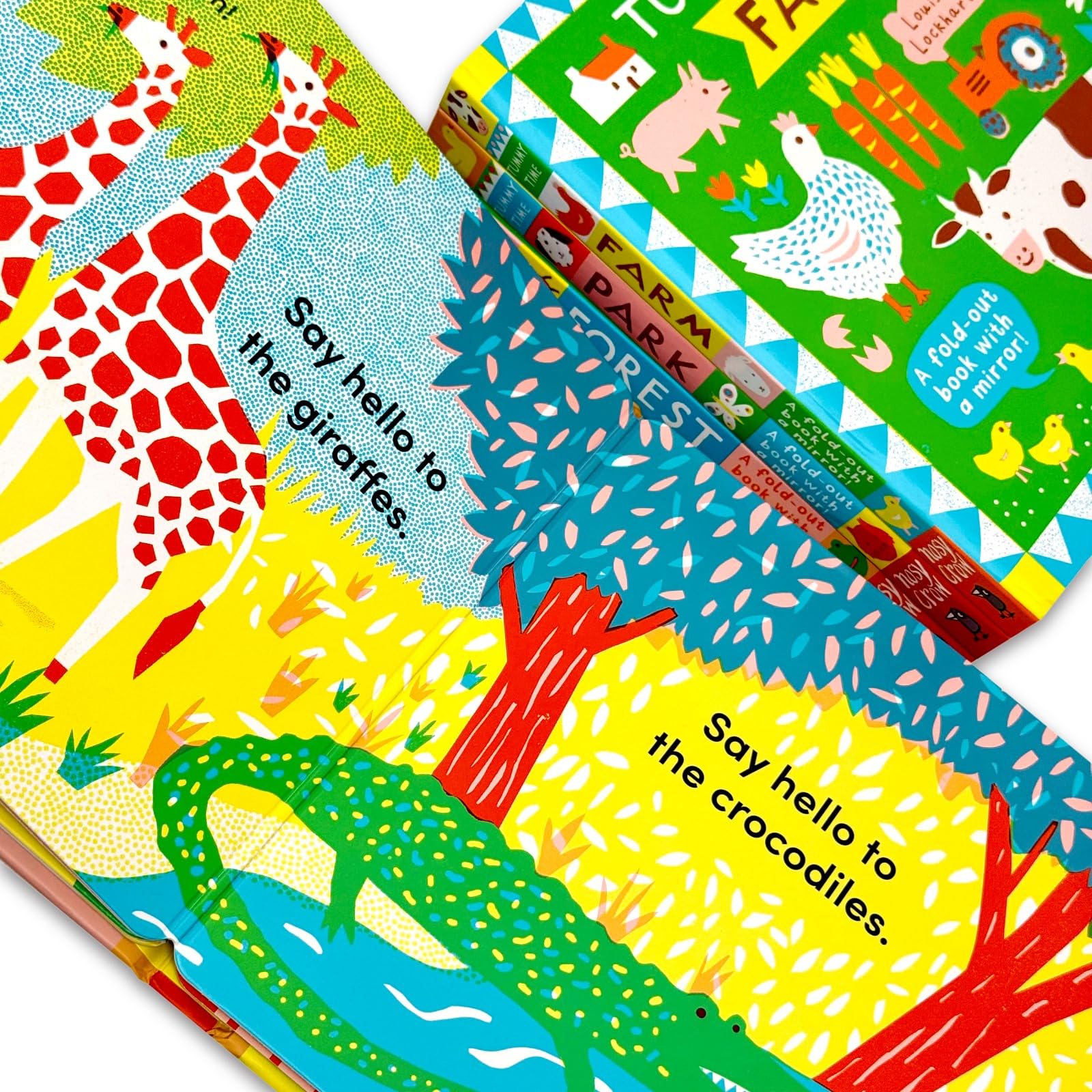 Tummy Time: Forest board book unfolded forest scene with woodland animal characters