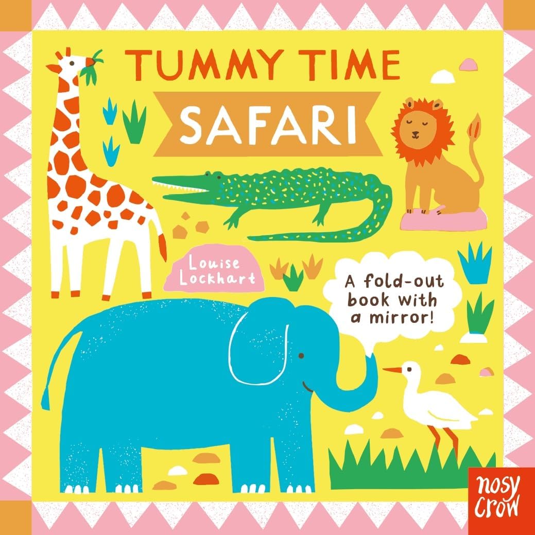 All four Tummy Time board books fanned out together showing Farm, Safari, Park and Forest covers