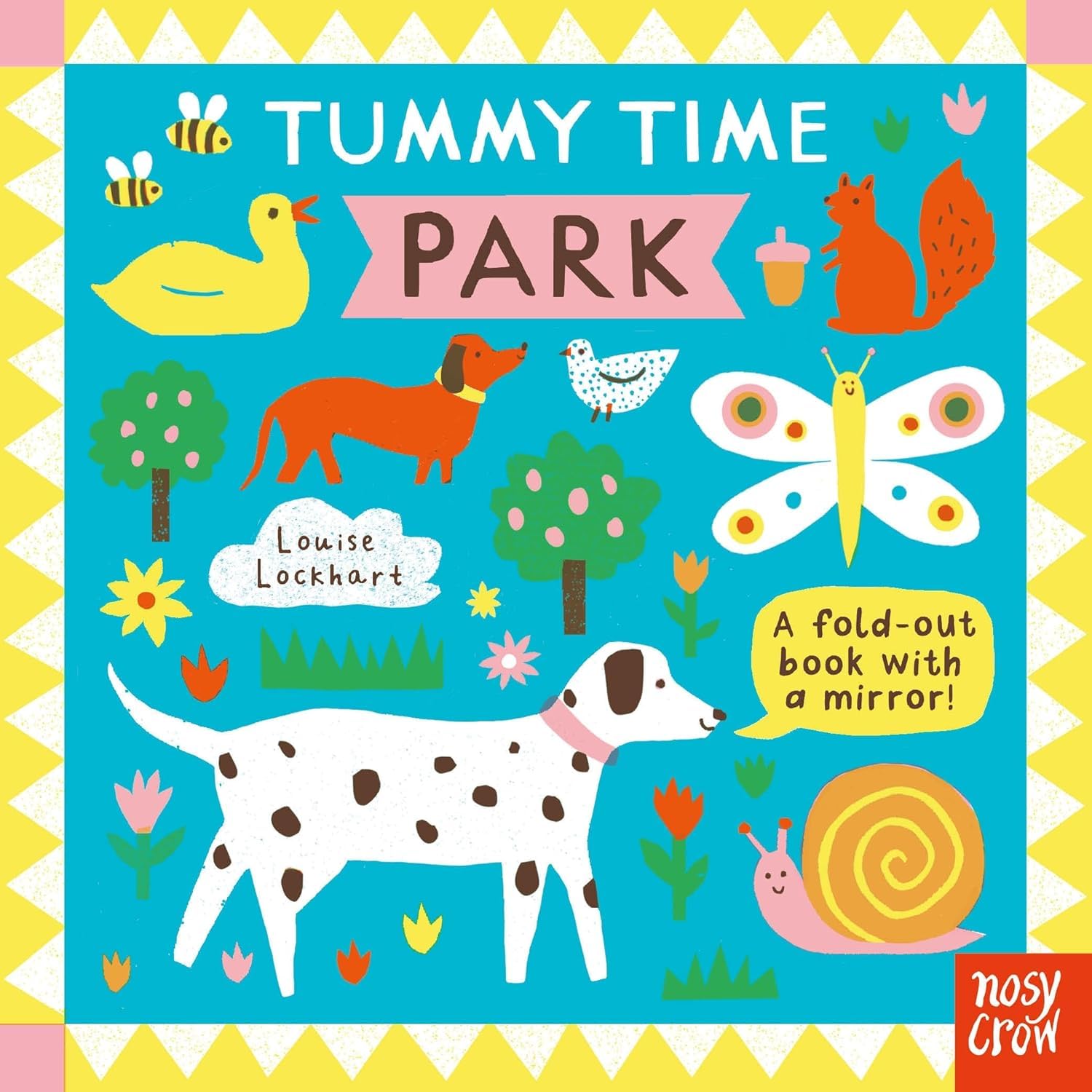 Close-up of Tummy Time board book mirror page for baby self-recognition during tummy time play
