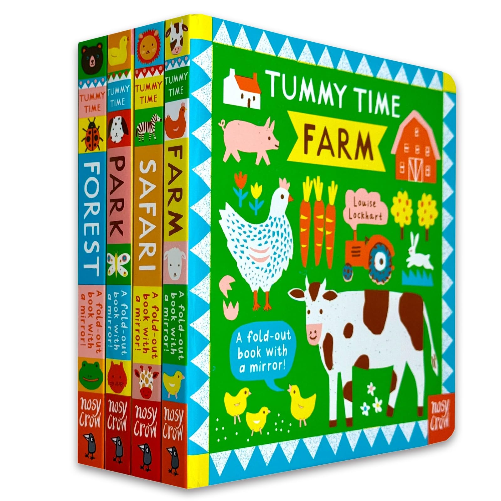 Tummy Time 4 Books Collection Set by Louise Lockhart - front cover of Farm, Safari, Park and Forest board books