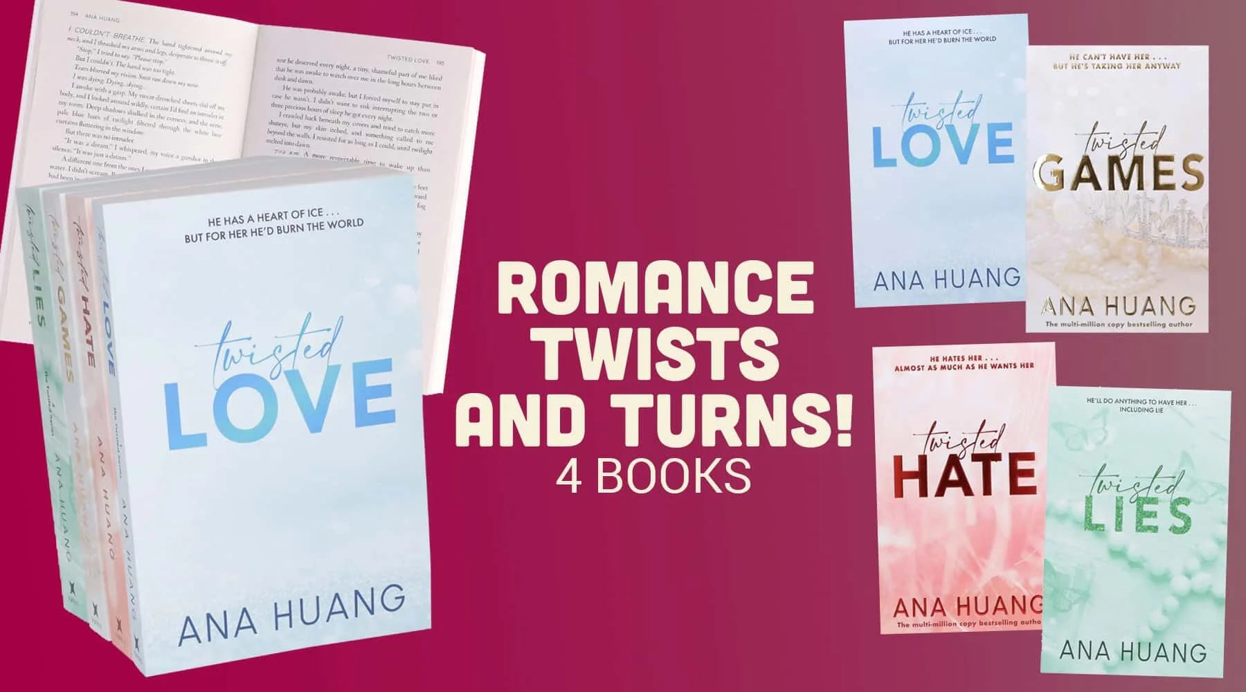 Promotional banner for the Twisted Series 4 books collection by Ana Huang highlighting the bestselling paperback romance set