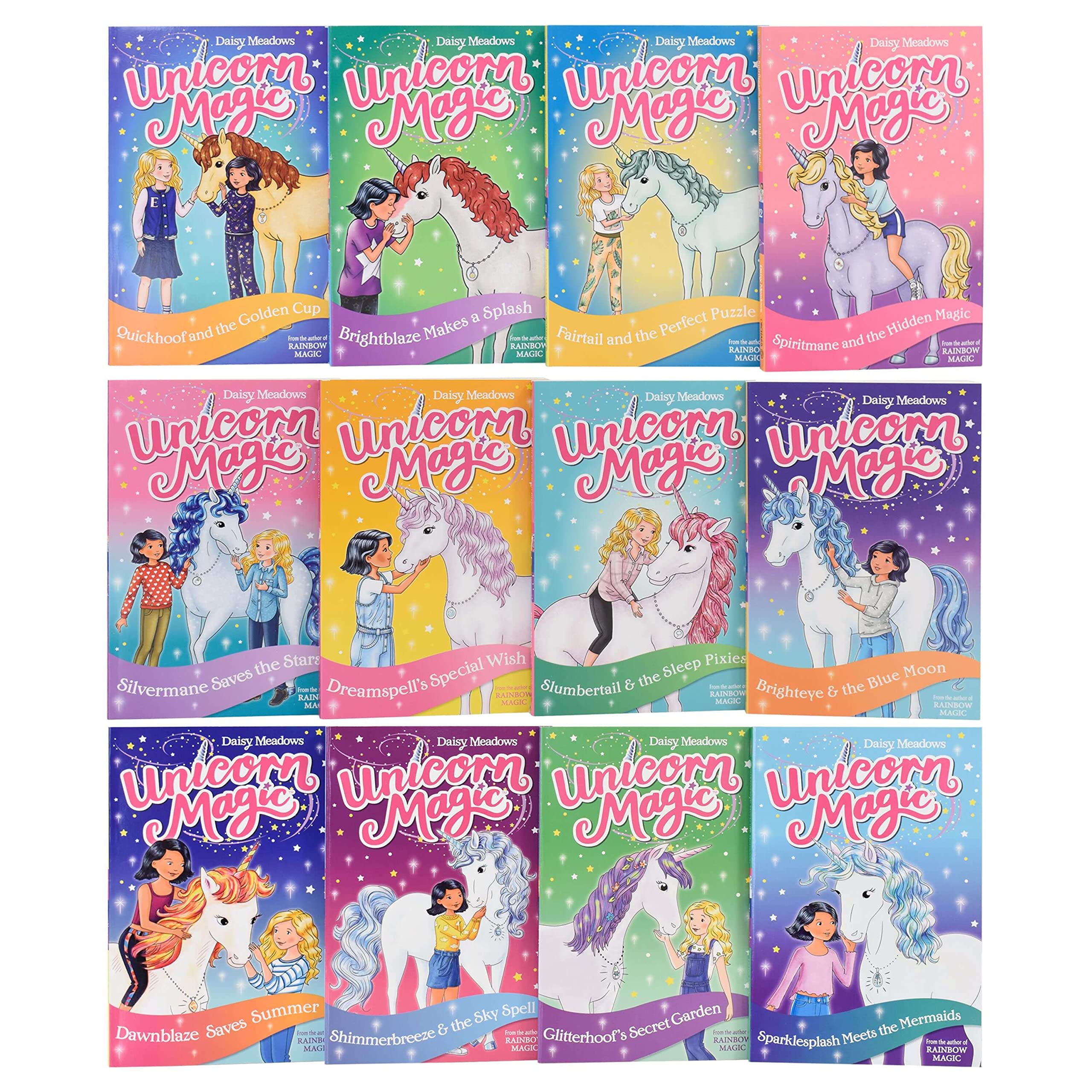 Unicorn Magic Enchanted Valley 12 book set - all twelve paperback titles fanned out showing individual covers