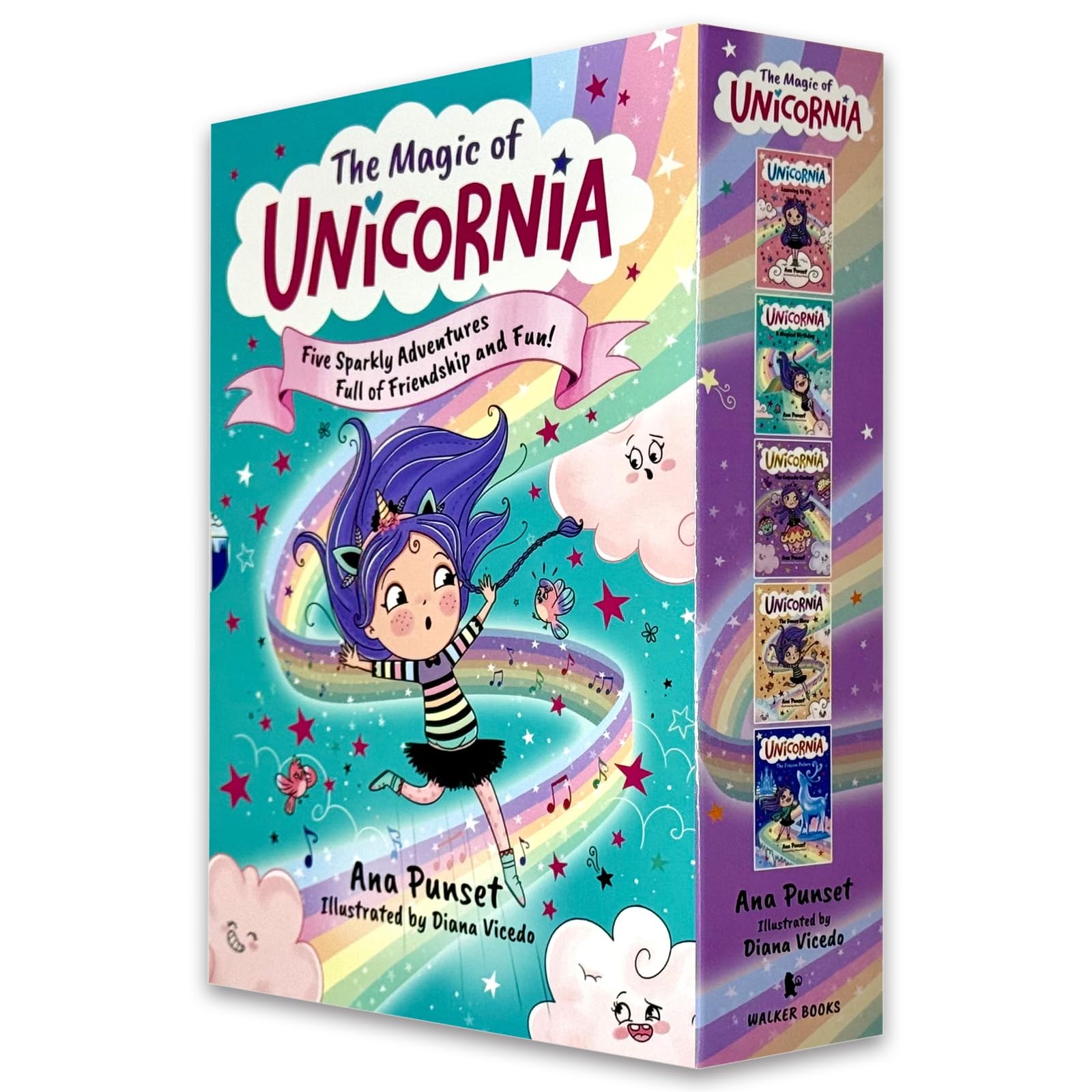 Unicornia: Learning to Fly paperback front cover, book 1 in the Ana Punset series for ages 5-7