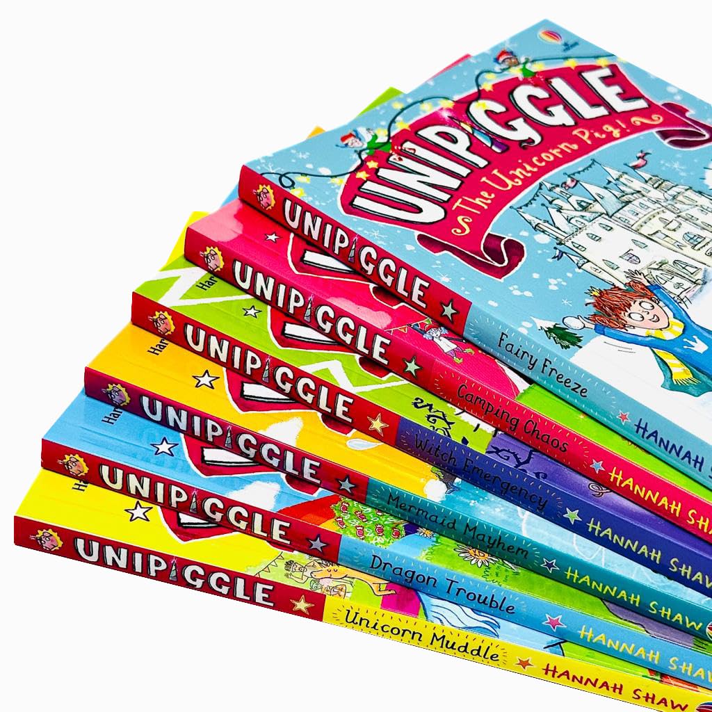 Unipiggle the Unicorn Pig Series paperback set back cover with book descriptions, ages 6-9