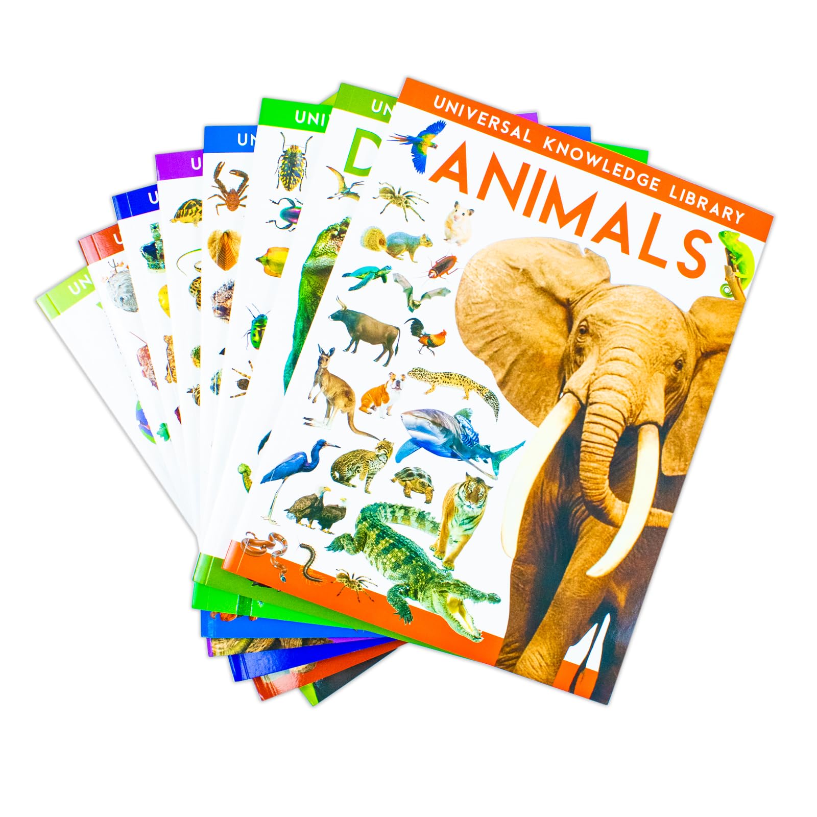 Universal Knowledge Library Animals and Nature 8 books collection set fanned out to display individual paperback covers