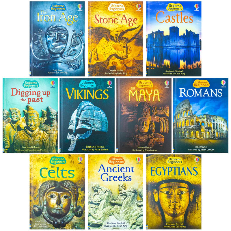 Close-up of Stone Age and Iron Age hardback covers from the Usborne Beginners History set
