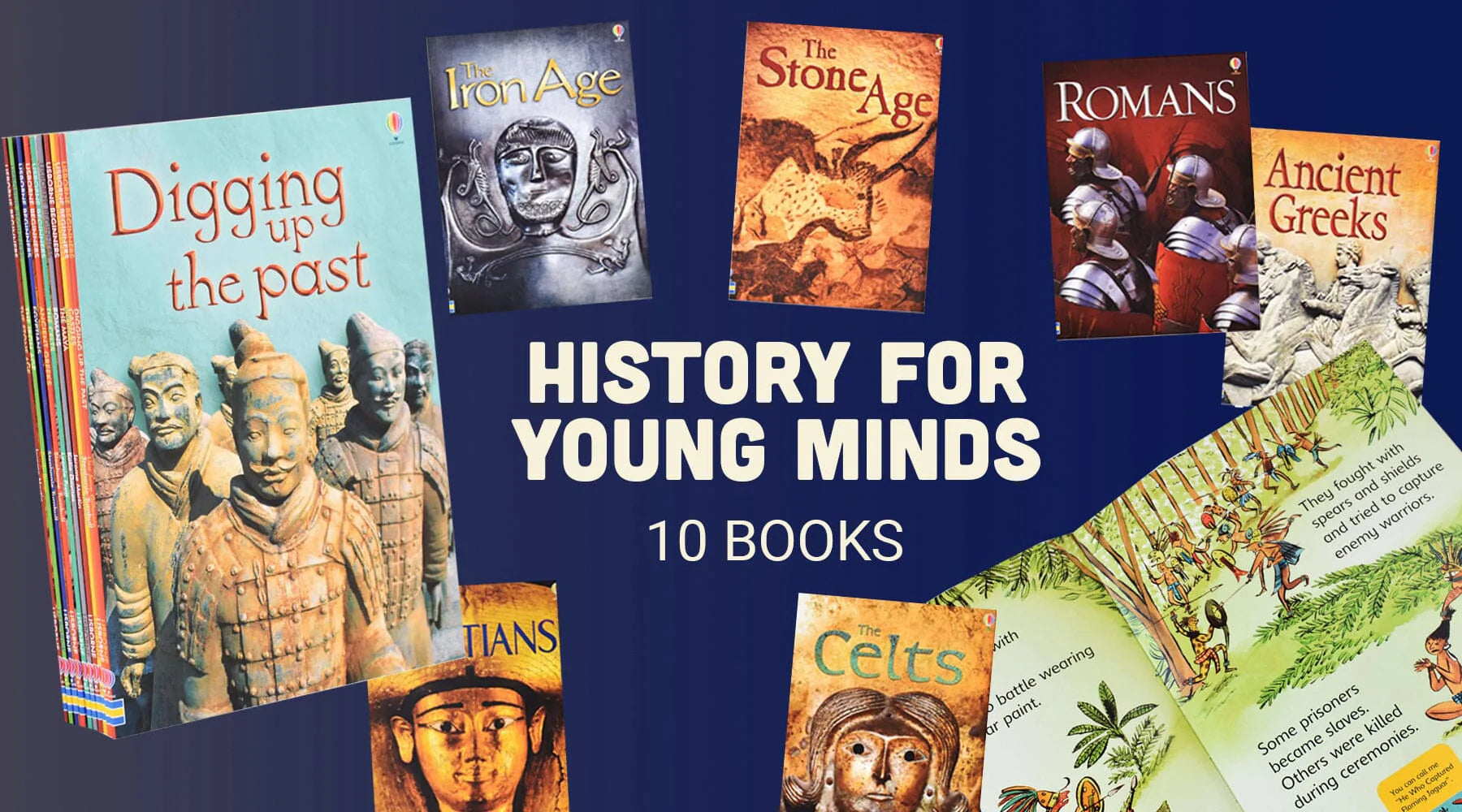 Usborne Beginners History paperback books fanned out displaying full title lineup
