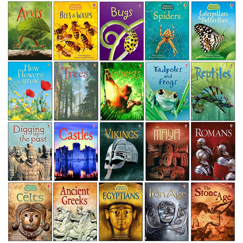 Front cover of the Usborne Beginners History & Nature 20 Books Collection Set, brand new paperback non-fiction for ages 5-7.