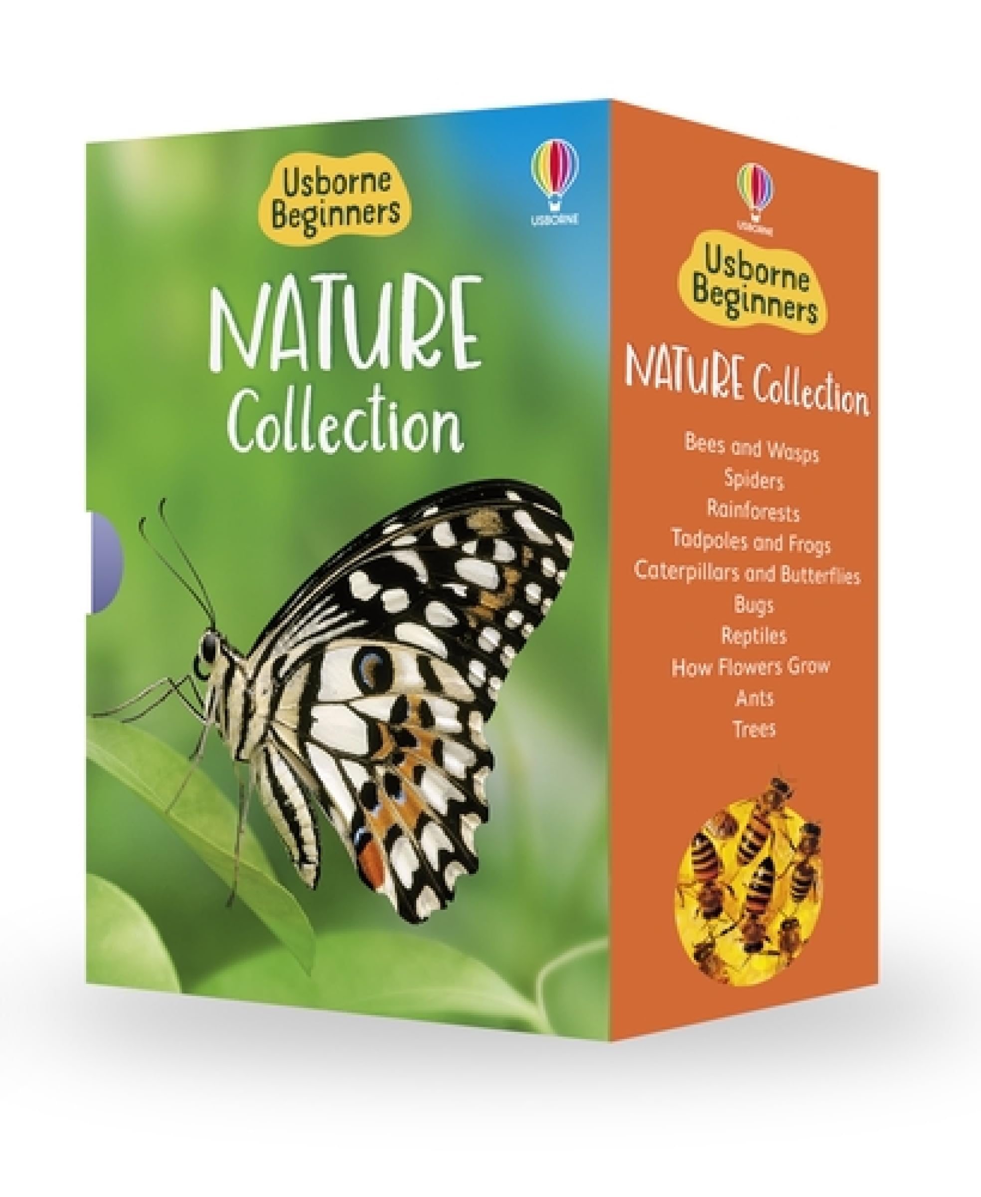 Usborne Beginners Nature 10 Books Box Set Collection hardback front cover showing Ants, Spiders, Bugs, Trees, Rainforests, and Reptiles titles for ages 5-7