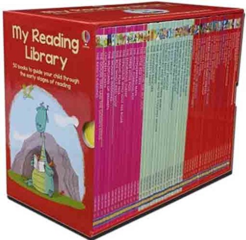 Full set of 50 Usborne My Second Reading Library paperback books fanned out, showing Level Three, Level Four, and Young Reading Series One titles.