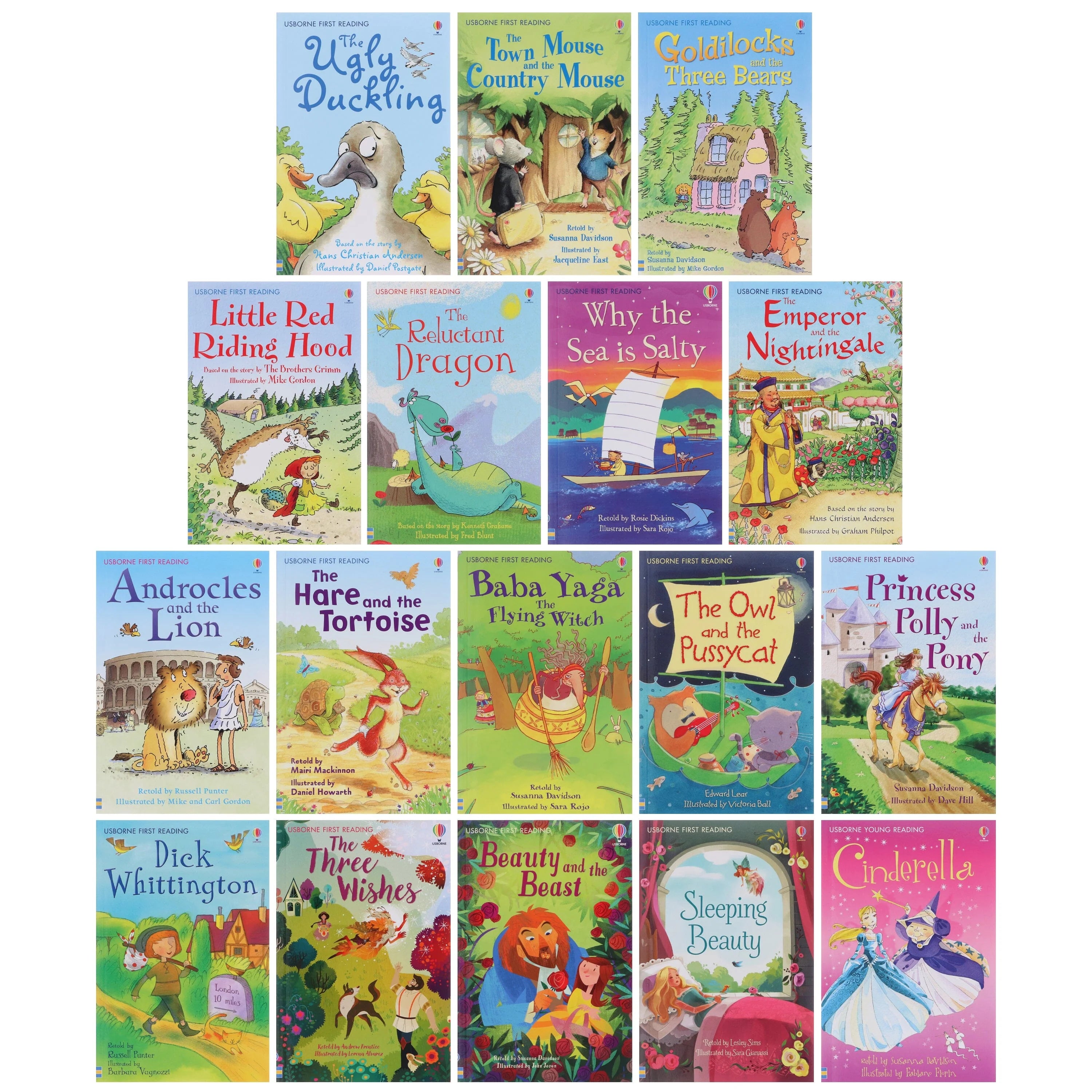 Back of the Usborne My Second Reading Library 50 Books Collection Set box, listing included titles and reading levels.