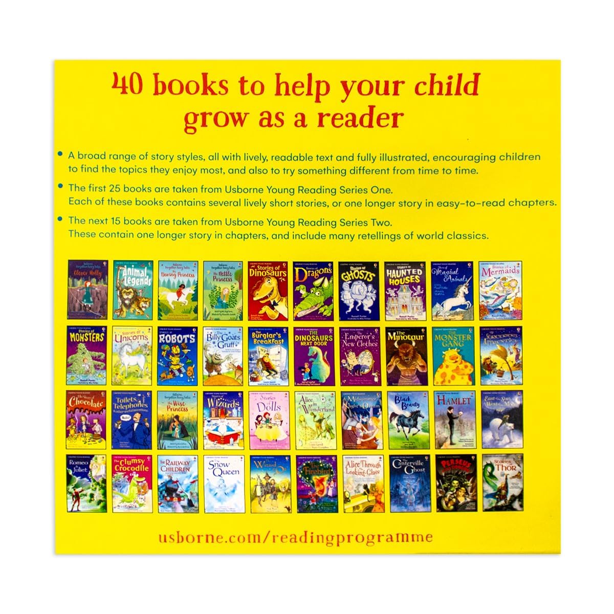The Usborne Reading Collection - back cover of the box set showing description and title list