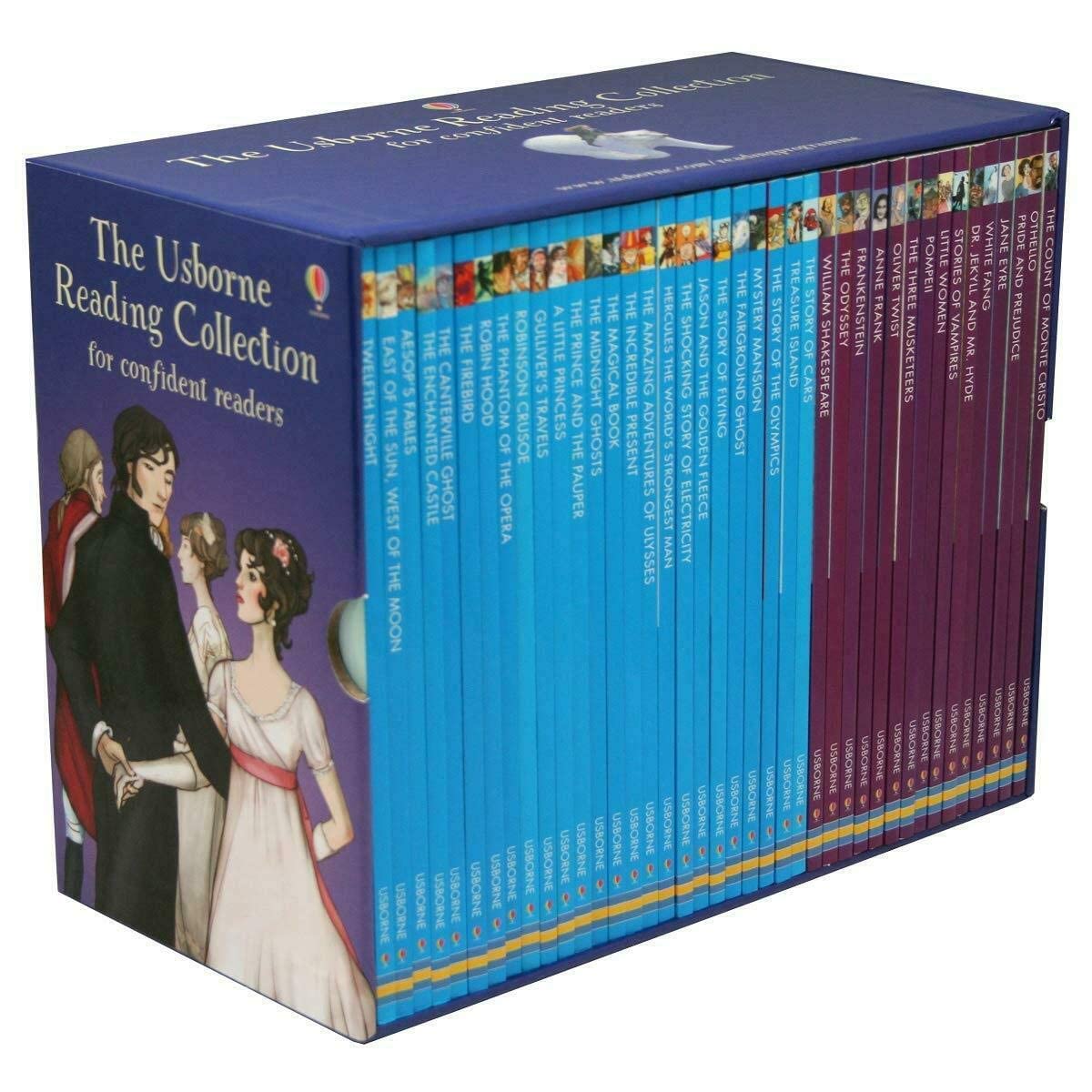 All 40 paperback books from the Usborne Reading Collection for Confident Readers fanned out and displayed together