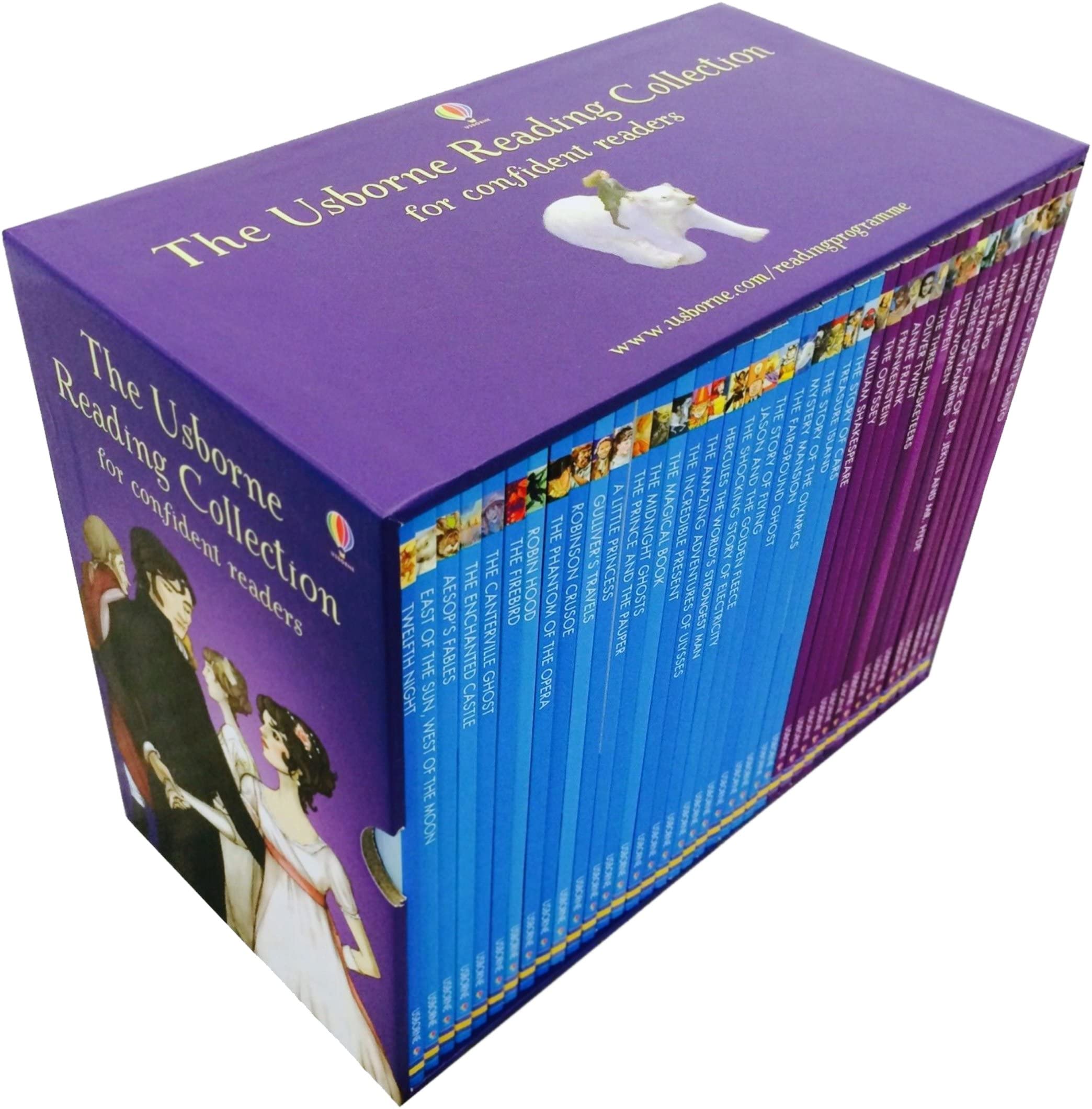 Back of the Usborne Reading Collection box set showing set description and included title list