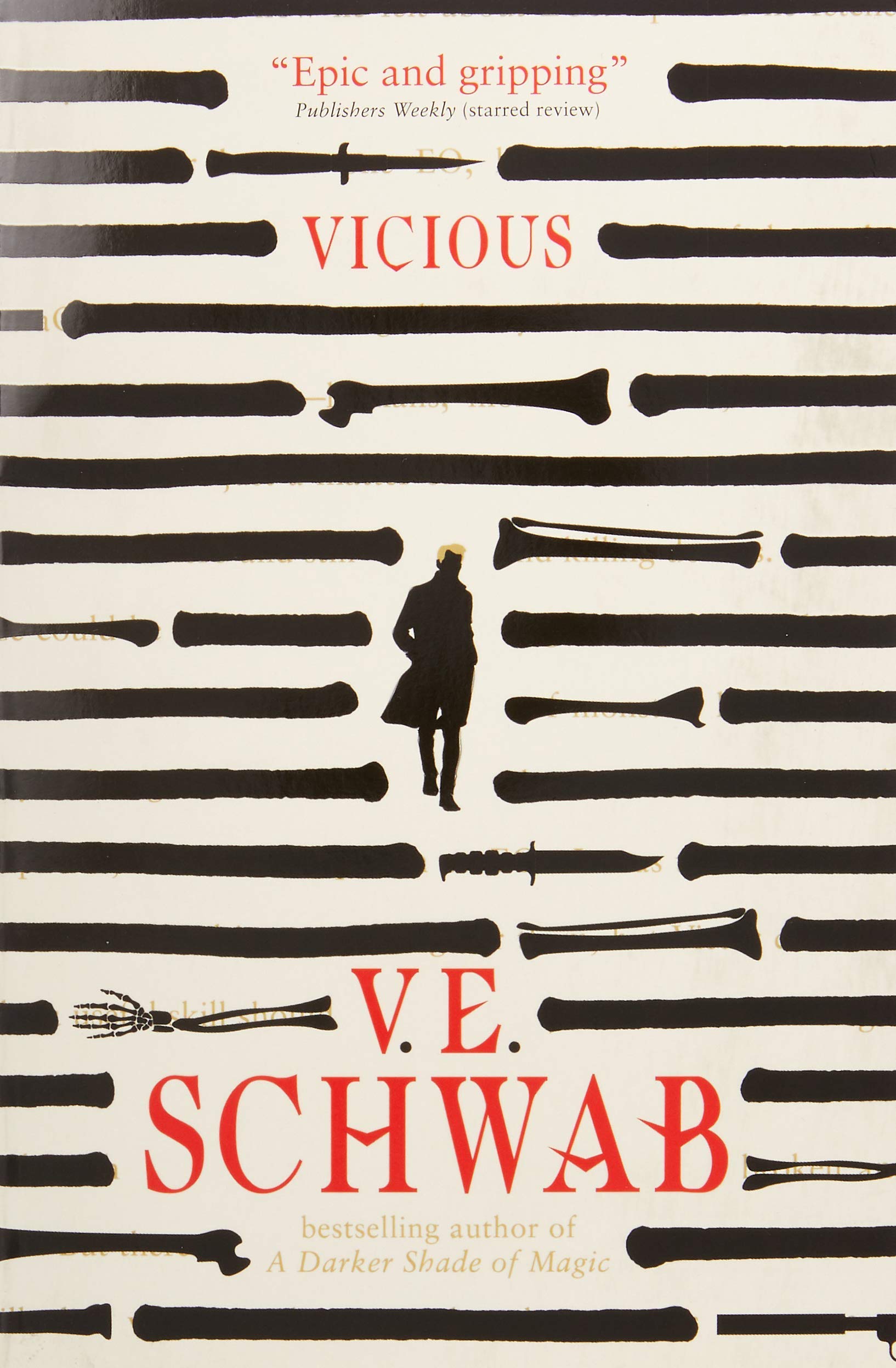Alternate angle of the seven V.E. Schwab paperback books grouped together, displaying the Villains and Monsters of Verity covers.