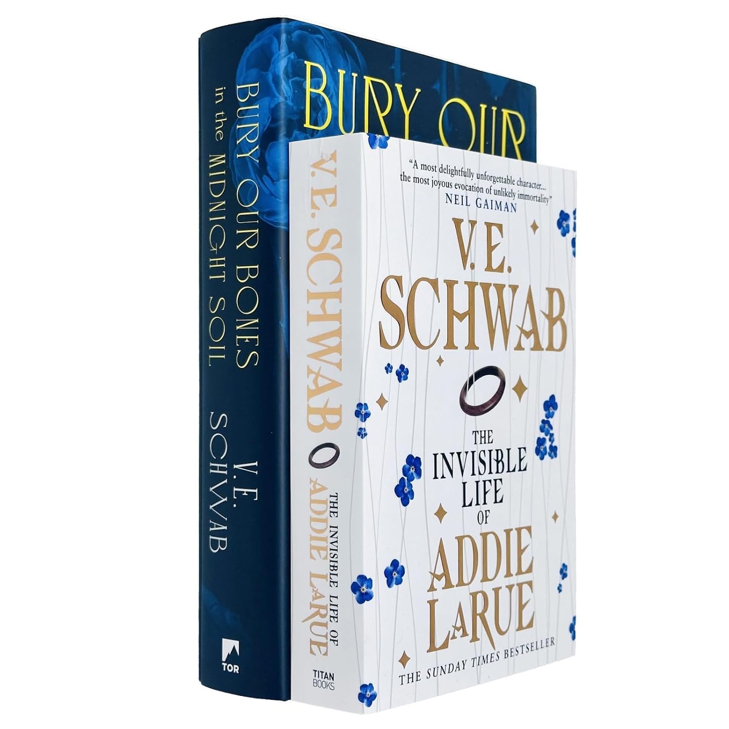 V.E. Schwab 2 Books Collection Set front cover featuring The Invisible Life of Addie LaRue and Bury Our Bones in the Midnight Soil
