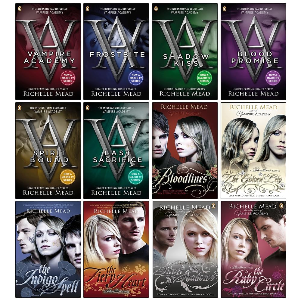 Vampire Academy & Bloodlines by Richelle Mead 12 book paperback collection set front cover display