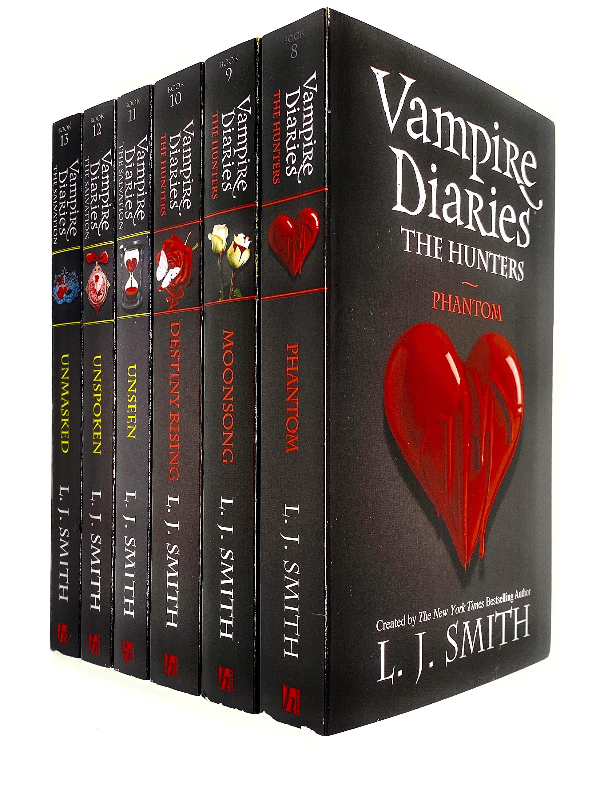 Vampire Diaries The Hunters & The Salvation 6-book paperback set by L.J. Smith — front covers of all six books fanned out together.