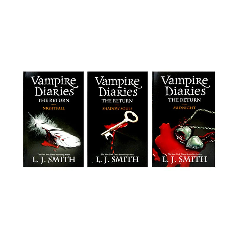 All three Vampire Diaries The Return paperbacks fanned out showing Nightfall, Shadow Souls, and Midnight covers
