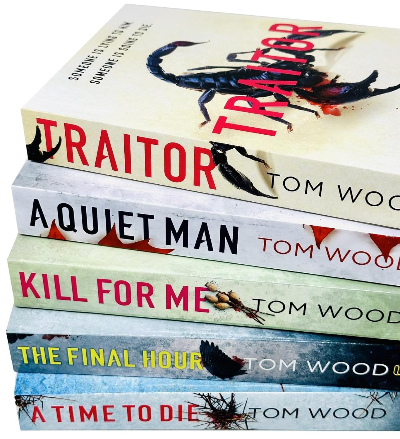 Victor the Assassin (6-10) 5 Books Collection Set by Tom Wood, all five paperback books fanned out showing individual covers