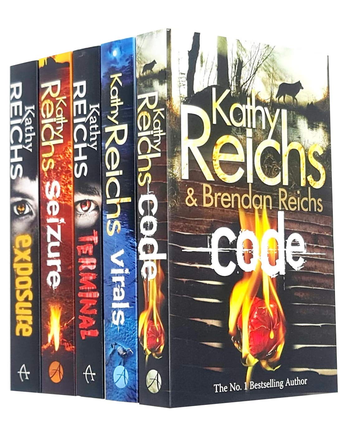 Close-up of Virals paperback cover by Kathy Reichs showing Young Arrow young adult edition