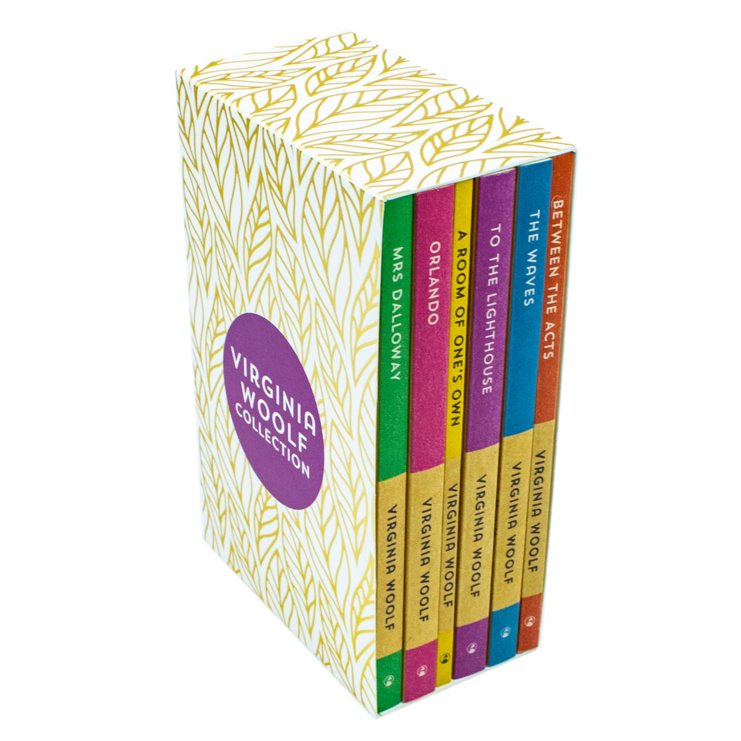 Back cover detail of the Virginia Woolf Collection paperback box set with book descriptions