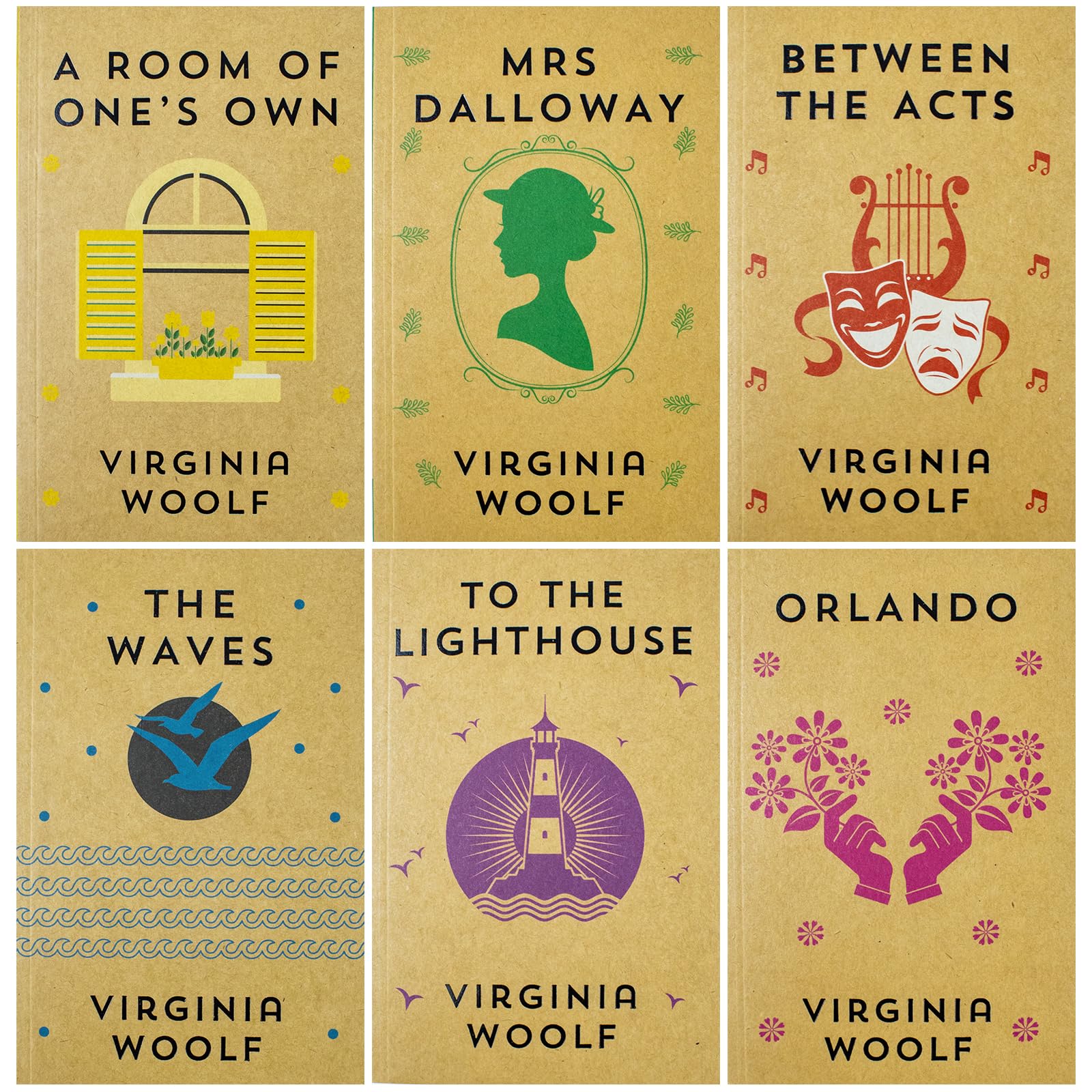 Full Virginia Woolf 6-book paperback collection fanned out showing spines of all titles