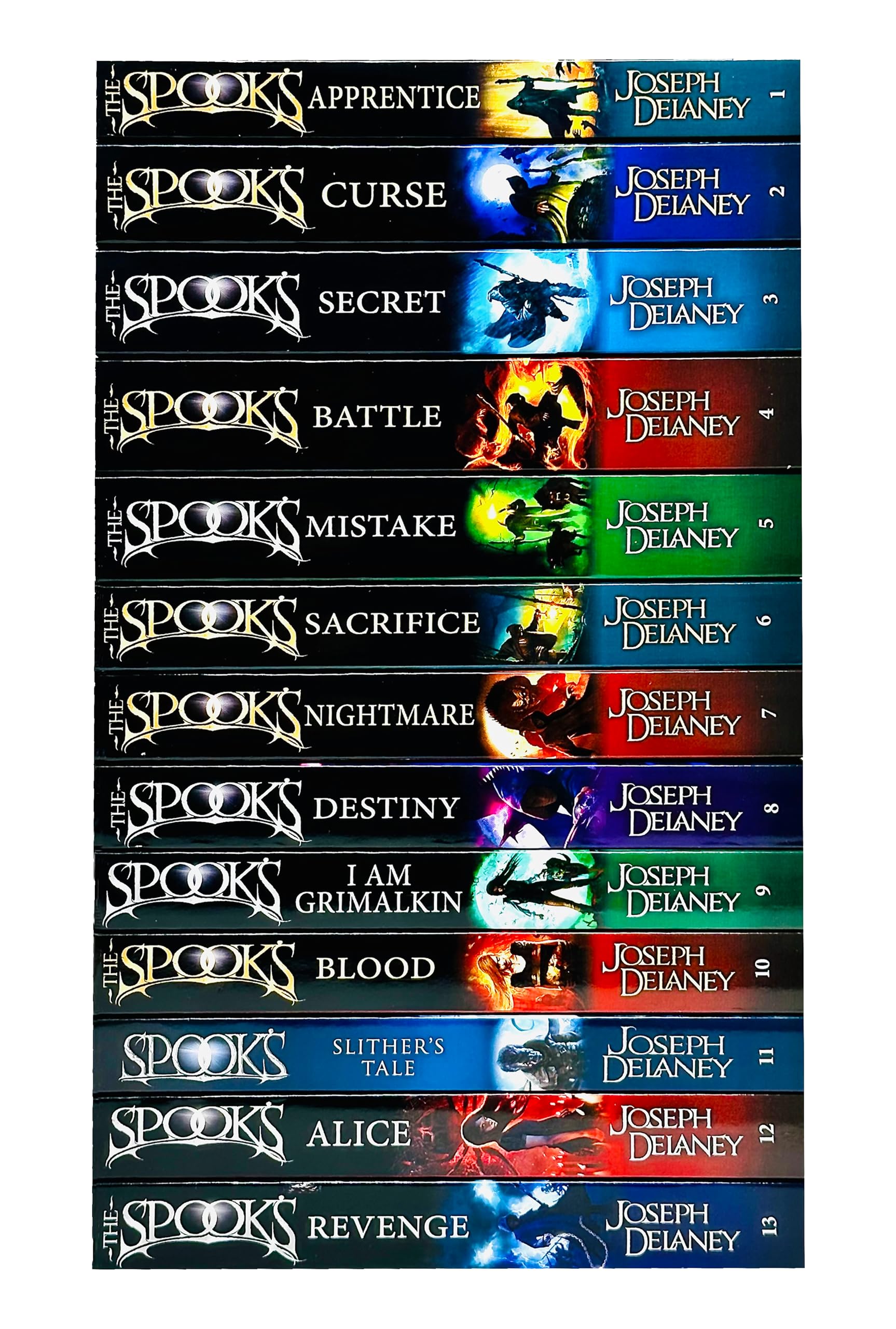 The Spook's Apprentice and Curse paperback covers from the Wardstone Chronicles set by Joseph Delaney