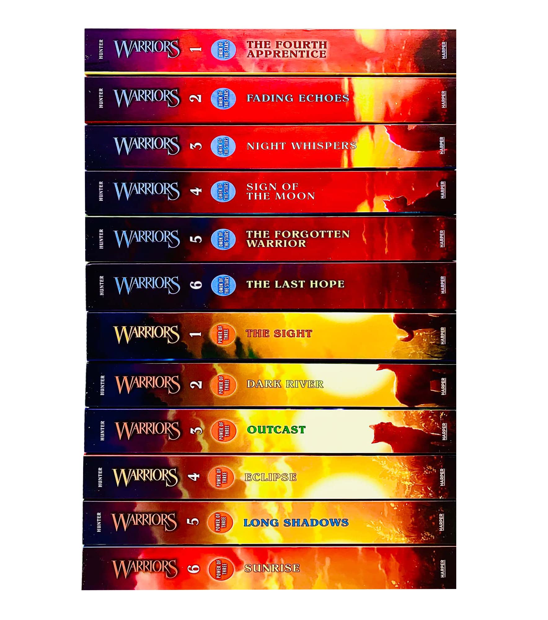 Warriors 12 Books Collection Set by Erin Hunter, all twelve paperback titles shown together in the shrink-wrapped set