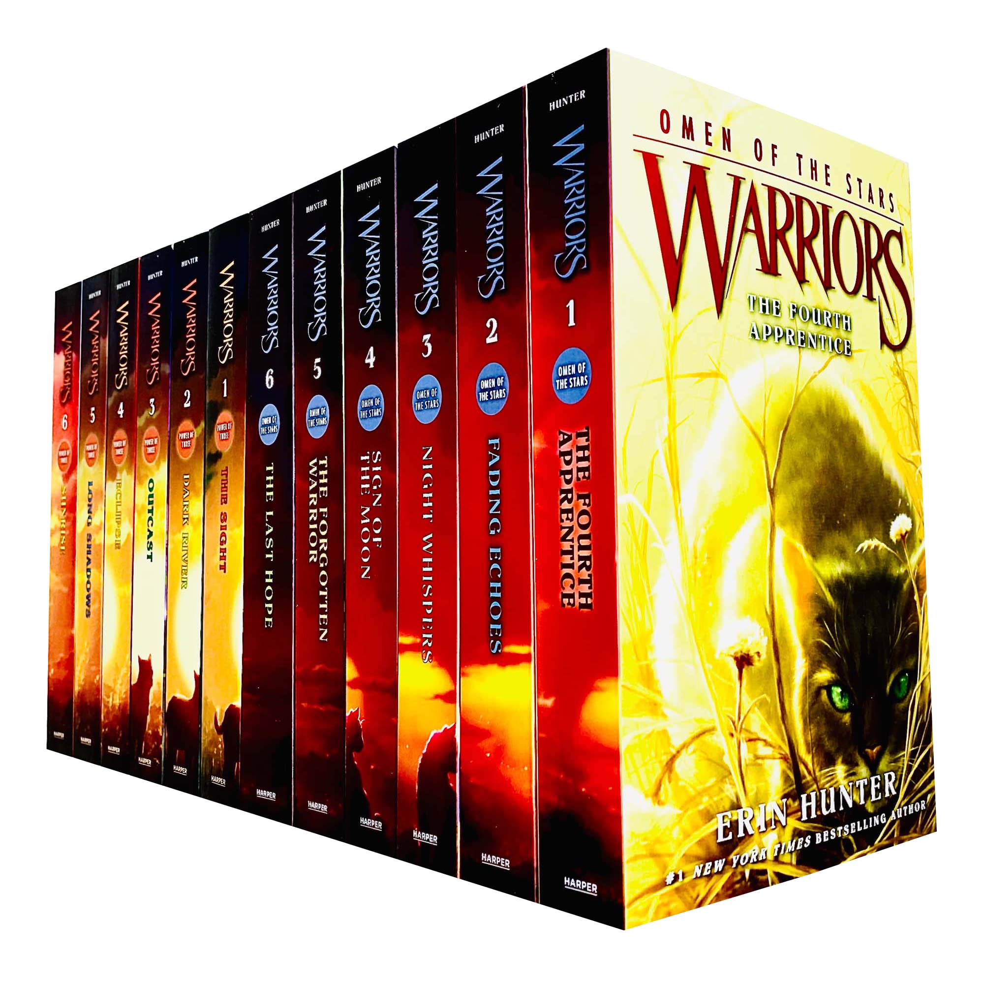 Warriors Power of Three & Omen of the Stars 12 Books Collection Set by Erin Hunter, paperback front cover artwork