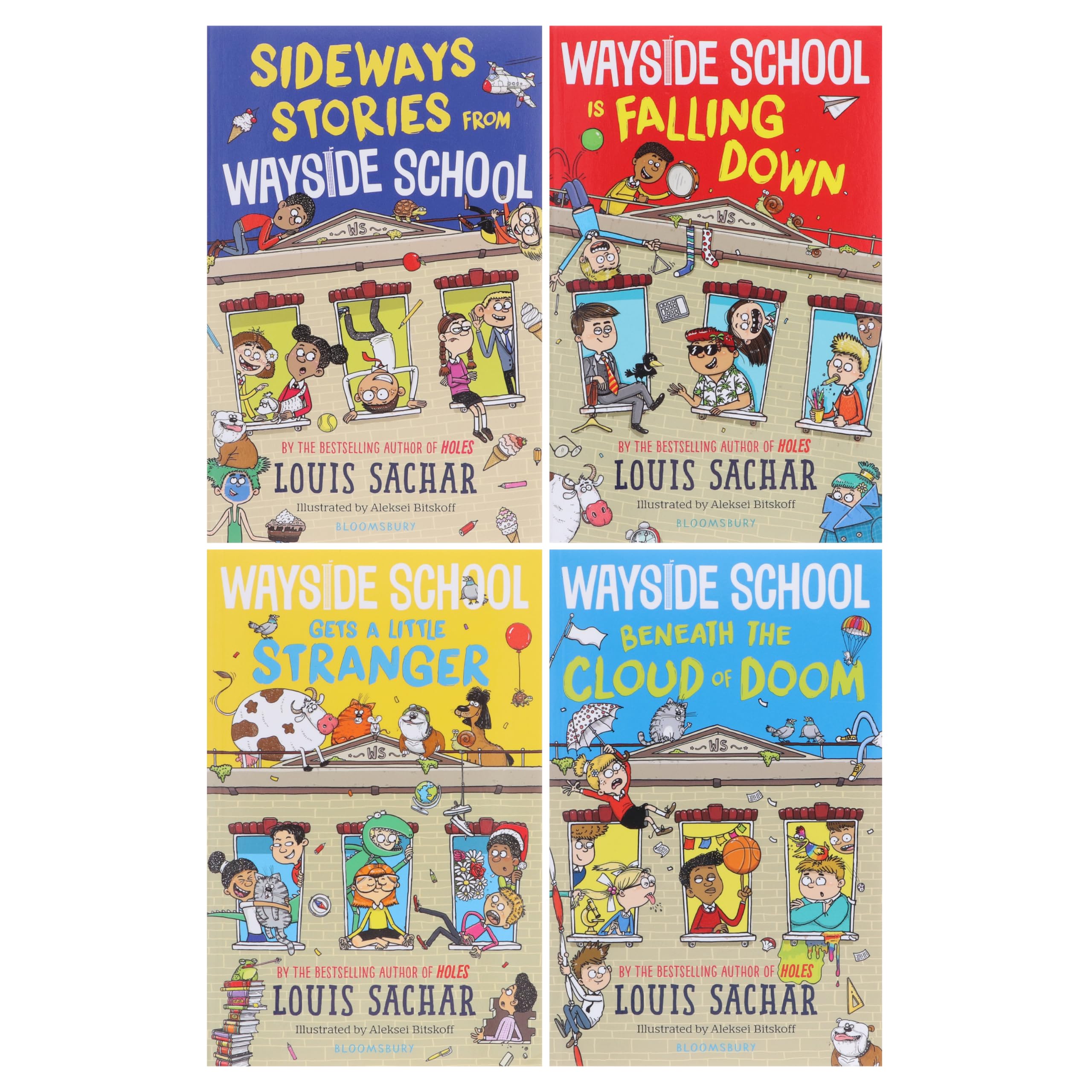 Wayside School 4 book paperback set fanned out showing all four covers