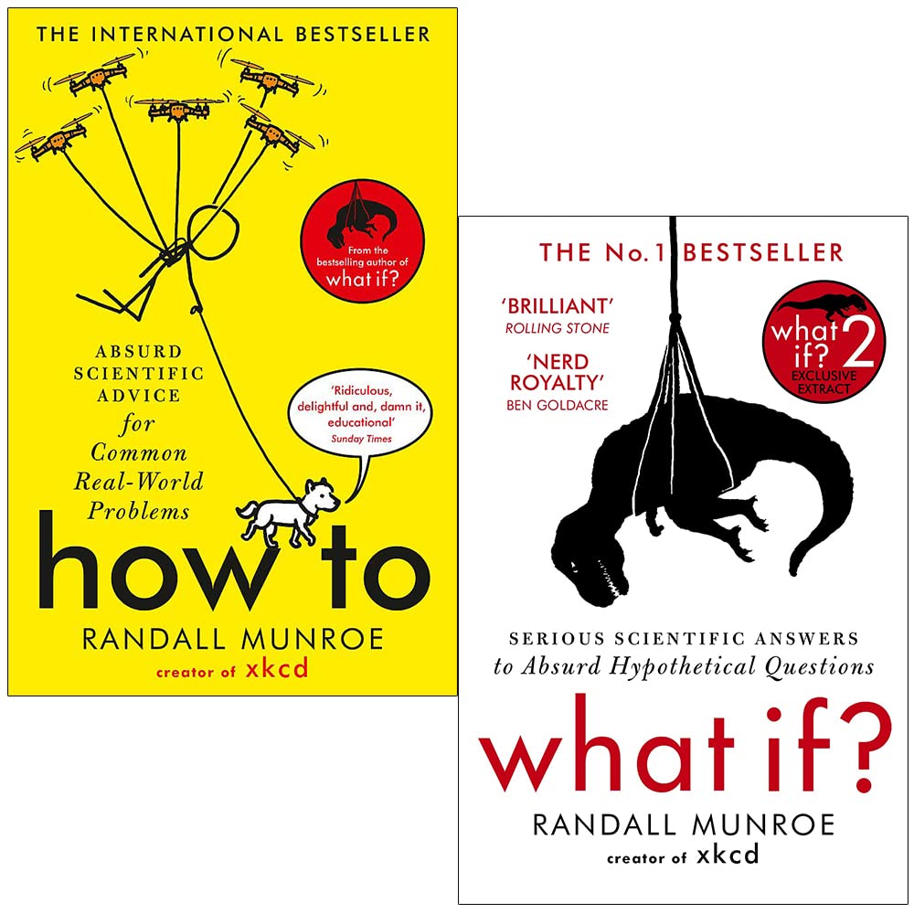 Back cover of Randall Munroe's What If? and How To paperback set showing book descriptions and reviews
