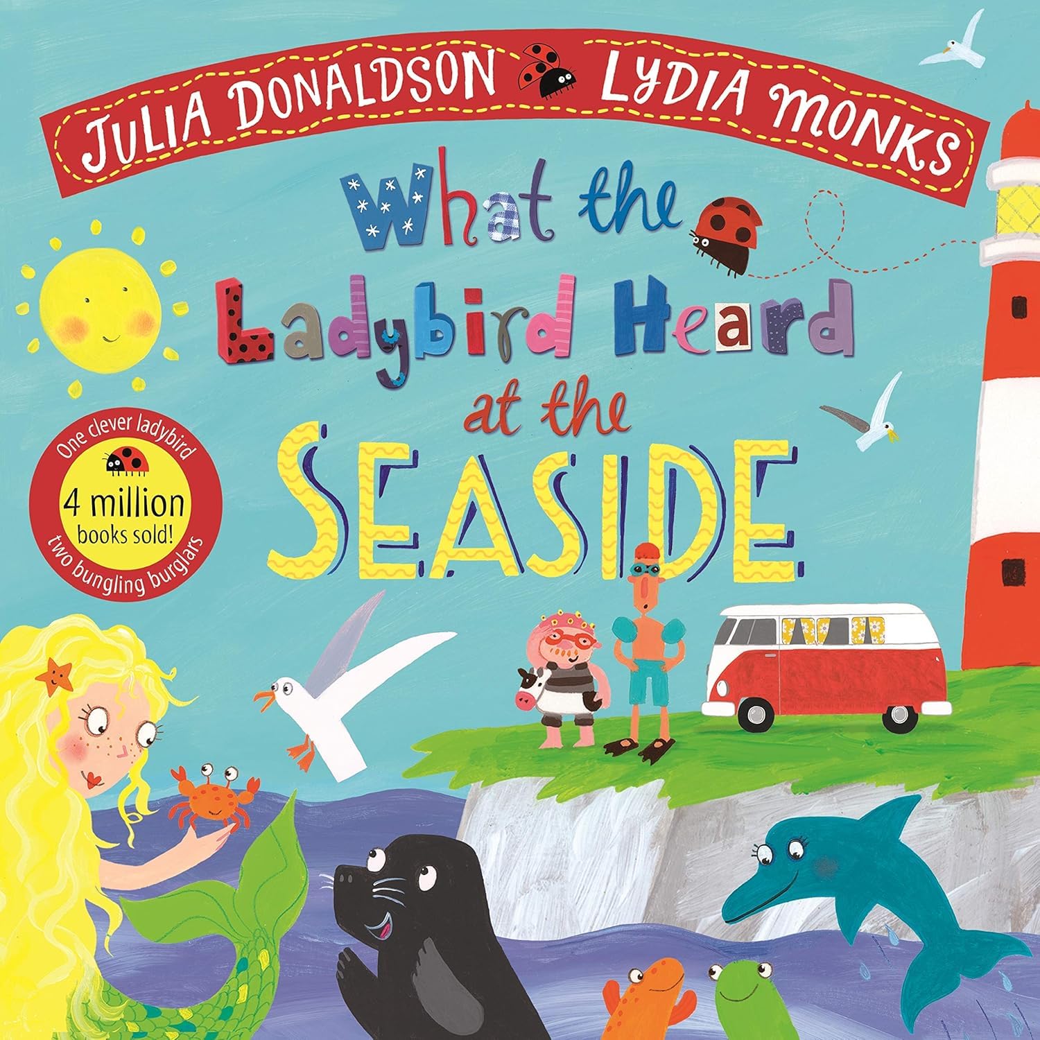Close-up illustration of the clever ladybird and farm animal friends from the What the Ladybird Heard series