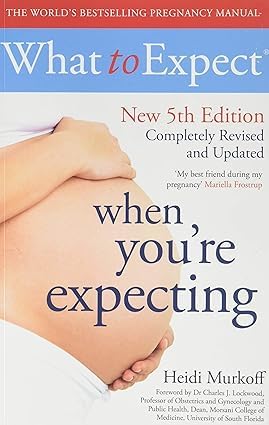 Back covers of What to Expect When You're Expecting by Heidi Murkoff and The Expectant Dad's Survival Guide by Rob Kemp paperback set