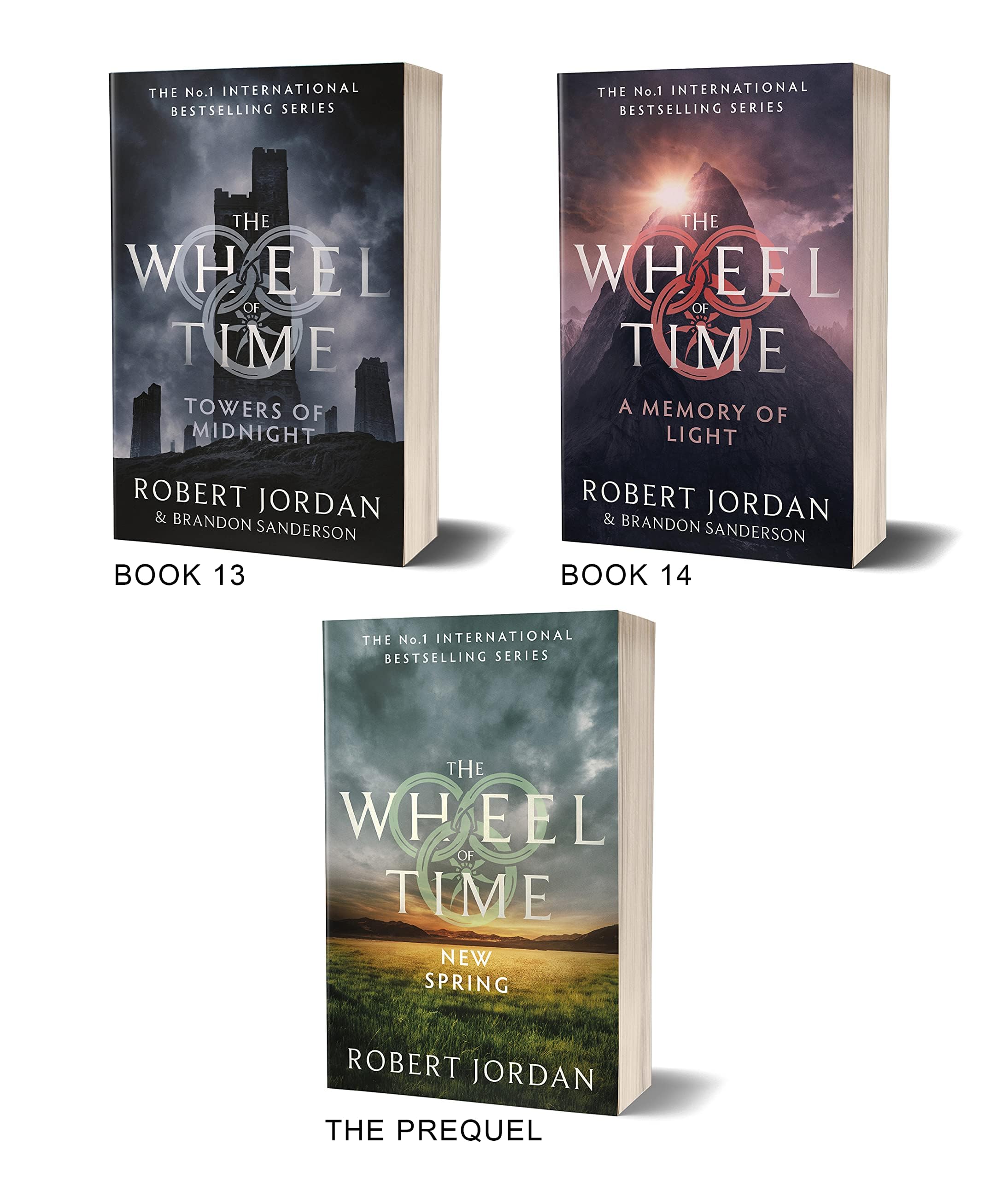 Close-up of the Wheel of Time Box Set 5 paperback spines and cover art highlighting the fantasy series branding
