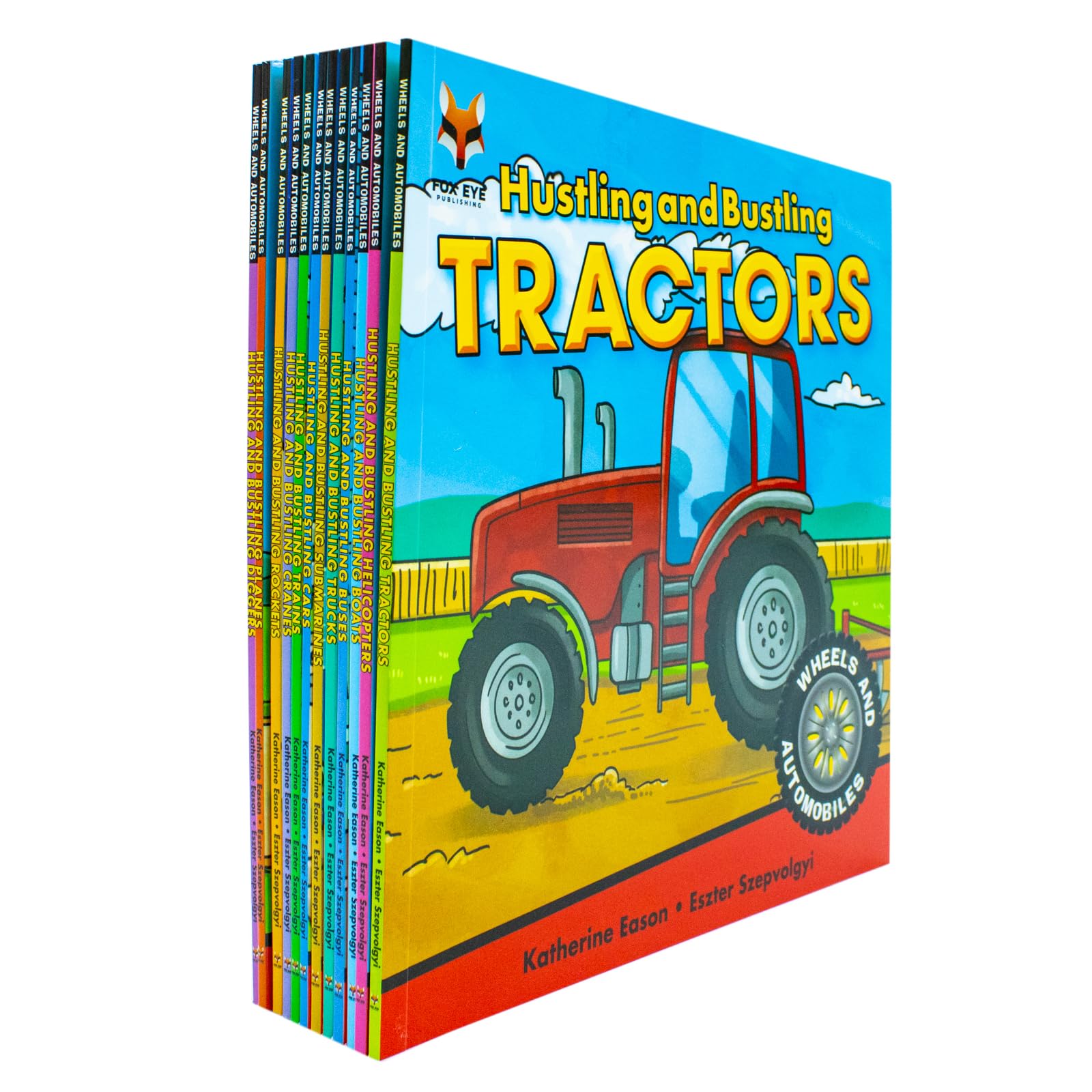 Second inside page spread from the Wheels and Automobiles Collection showing colorful vehicle illustrations and simple text