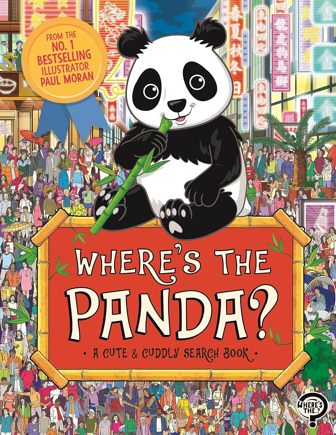 All six Where's the... Search and Find paperback books fanned out showing Sloth, Panda, Puppy, Dragon, Bunny and Capybara covers