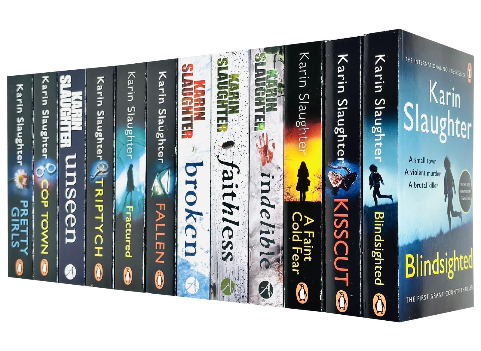Front cover view of the Karin Slaughter Will Trent and Grant County Series 12 books paperback collection set