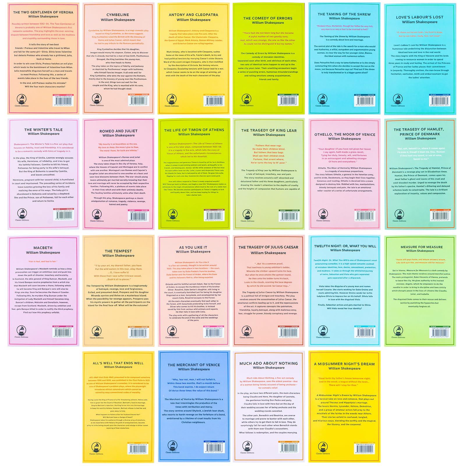 William Shakespeare The Complete Collection 22 Books Set (Paperback) — the full 22-book Shakespeare paperback collection fanned out showing spines