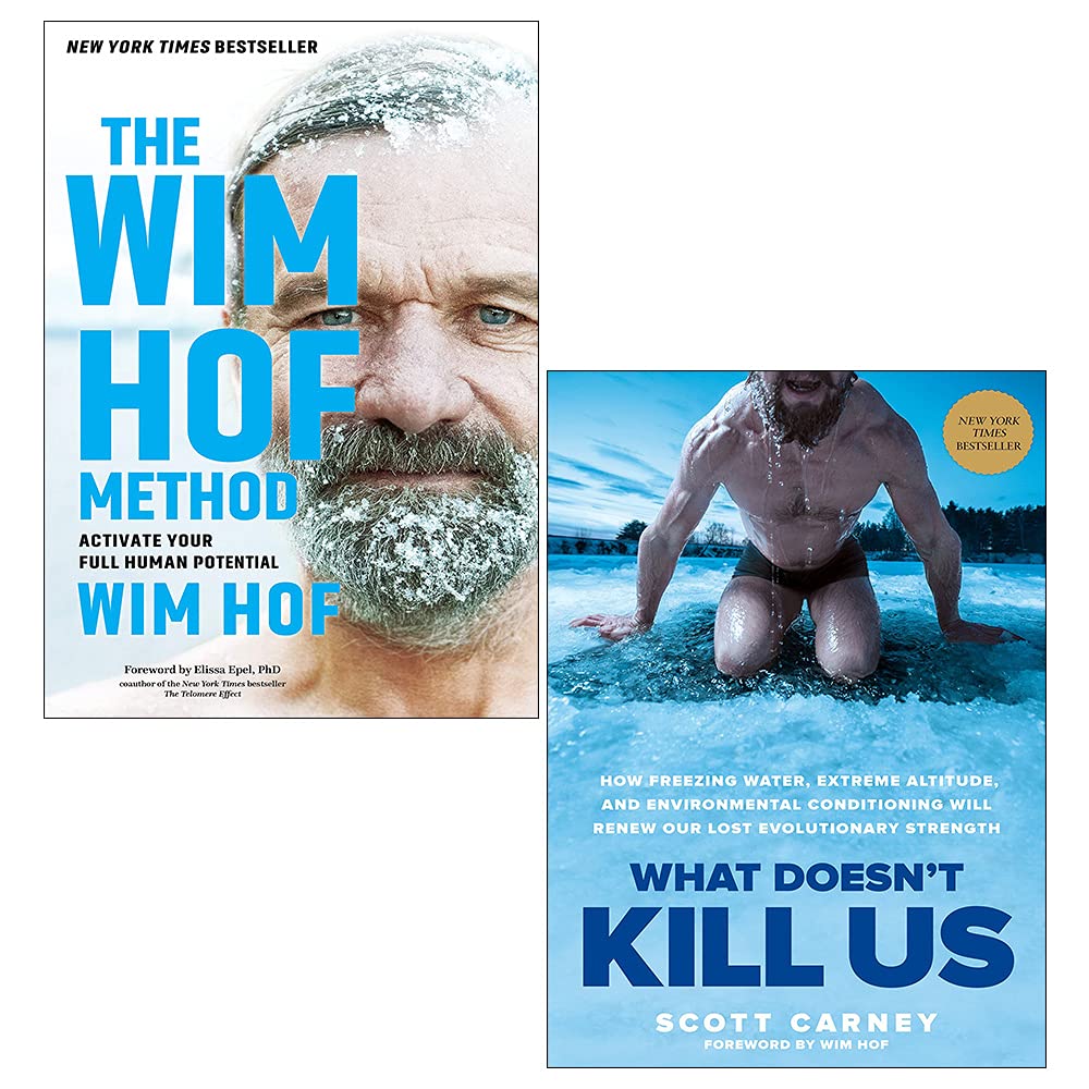 Front covers of The Wim Hof Method by Wim Hof and What Doesn't Kill Us by Scott Carney, 2-book paperback non fiction set.